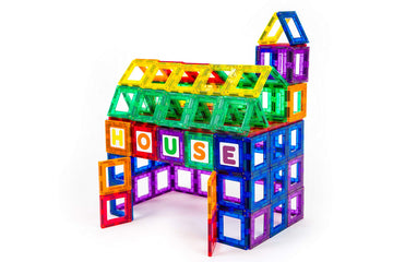 Playmags Magnetic Tile Building Set: Exclusive Educational Clickins 36-Pc. Kit: 18 Super Strong Clear Color Magnet Tiles Windows & 18 Letters & Numbers Stimulate Creativity & Brain Development