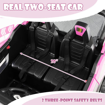 Olakids 2 Seater Ride On Car For Kids, 12V Utv Kids' Electric Vehicles With Remote Control, Spring Suspension, Soft Start, Music Bluetooth Fm, Battery Powered For Ages 3-8 (Bright Pink)