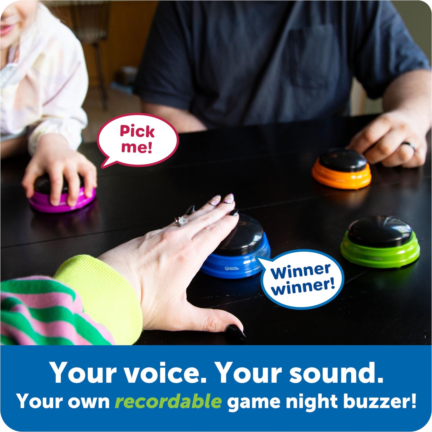 Learning Resources Recordable Answer Buzzers Set of 4, Plastic, Red, Ages 3+, Model LER3769, Perfect for Family Game Nights