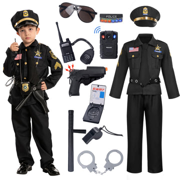 Spooktacular Creations Halloween Police Costume for Kids  Black Police Officer Costume for Boys  Toddler Cosplay RolePlay Themed Party (3T  3-4 yrs)