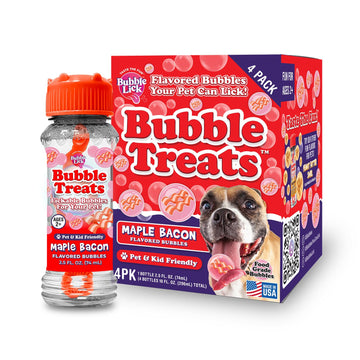Bubble Treats Maple Bacon Pet Bubbles (2.5 Fl Oz, 4-Pack), Lickable Bubbles for Pets - Natural Bacon Flavor, Great for Bubble To