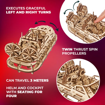 Ugears Rescue Hovercraft - Boat Model Kits For Adults - 3D Wooden Puzzle Ship - Wood Model Boat Kits To Build - Premium Model Boats Kits With Intricate Design To Build For Adults
