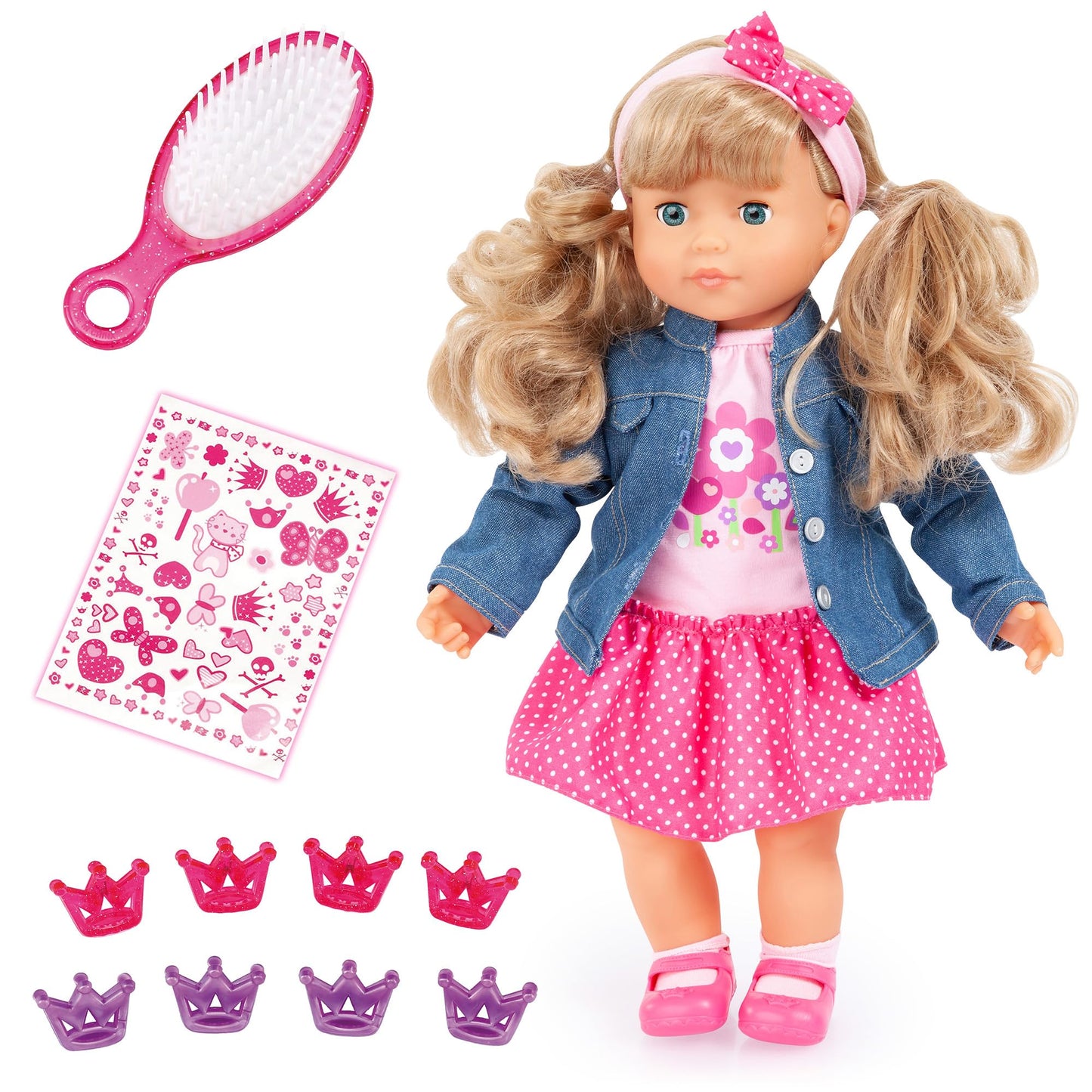 Bayer: My First Charlene - 16 Sounds Doll - Kissing & Laughing Sounds, Jean Jacket, Pink & Flowers, Soft Body Doll, Kids Toy, Ag