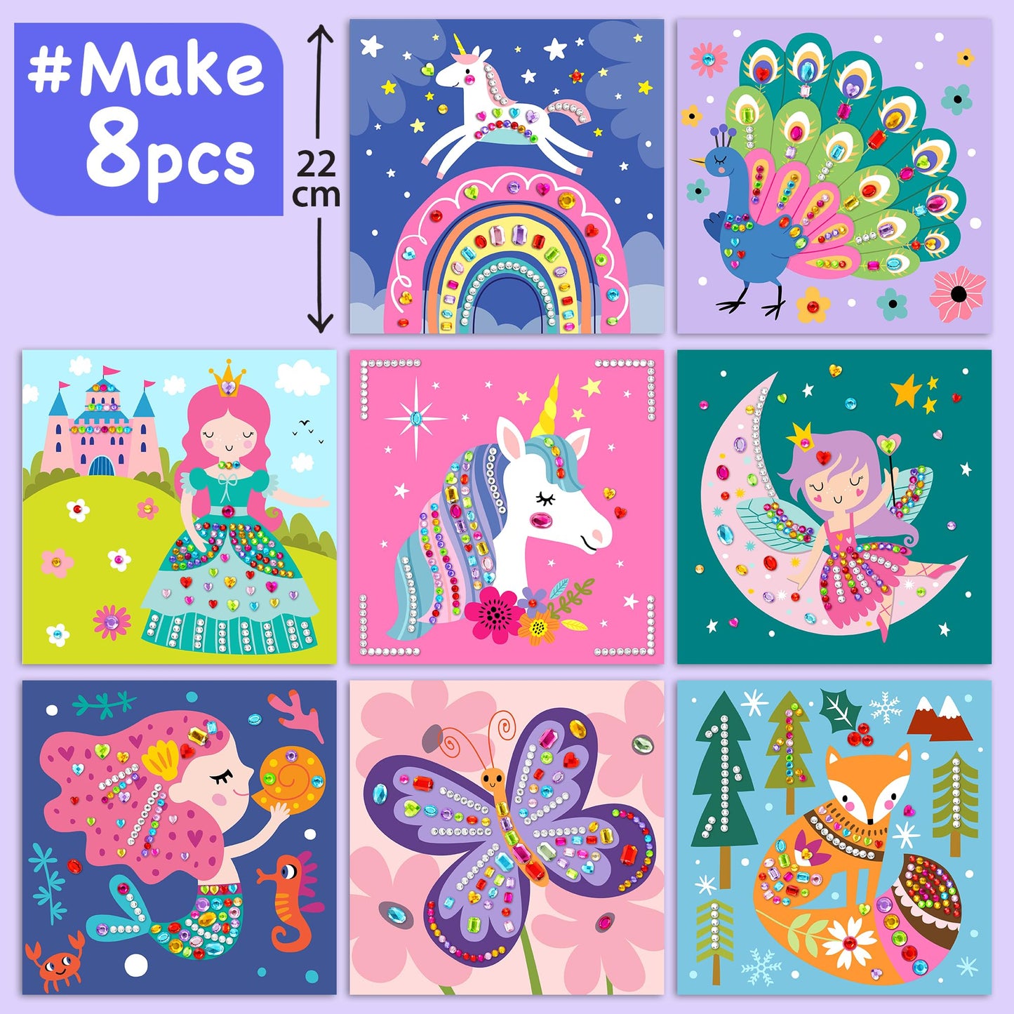 EZCRA Easy Arts and Crafts for Kids - Fun Gem Sticker Kit - 8 Unicorn Princess Themes, 990+ Stickers - Gem Art for Kids - Diamon