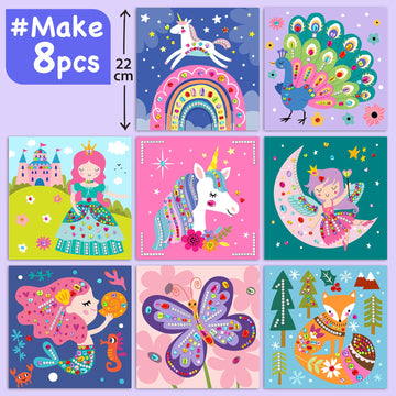 EZCRA Easy Arts and Crafts for Kids - Fun Gem Sticker Kit - 8 Unicorn Princess Themes, 990+ Stickers - Gem Art for Kids - Diamon