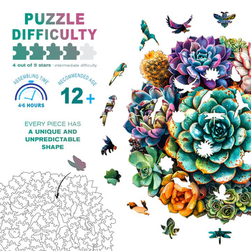 Wooden Puzzles for Adults - Unique Shaped Wooden Puzzles for Adults - Succulent Plants Wooden Jigsaw Puzzles - Wooden Puzzle Cre