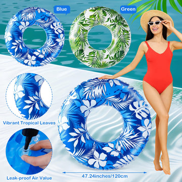 Silipull 2 Pcs Large Float Tube 47.24 Inches Inflatable Pool Floats Jumbo Tropical Leaves Inflatable Pool Tube Rings Swimming Ri