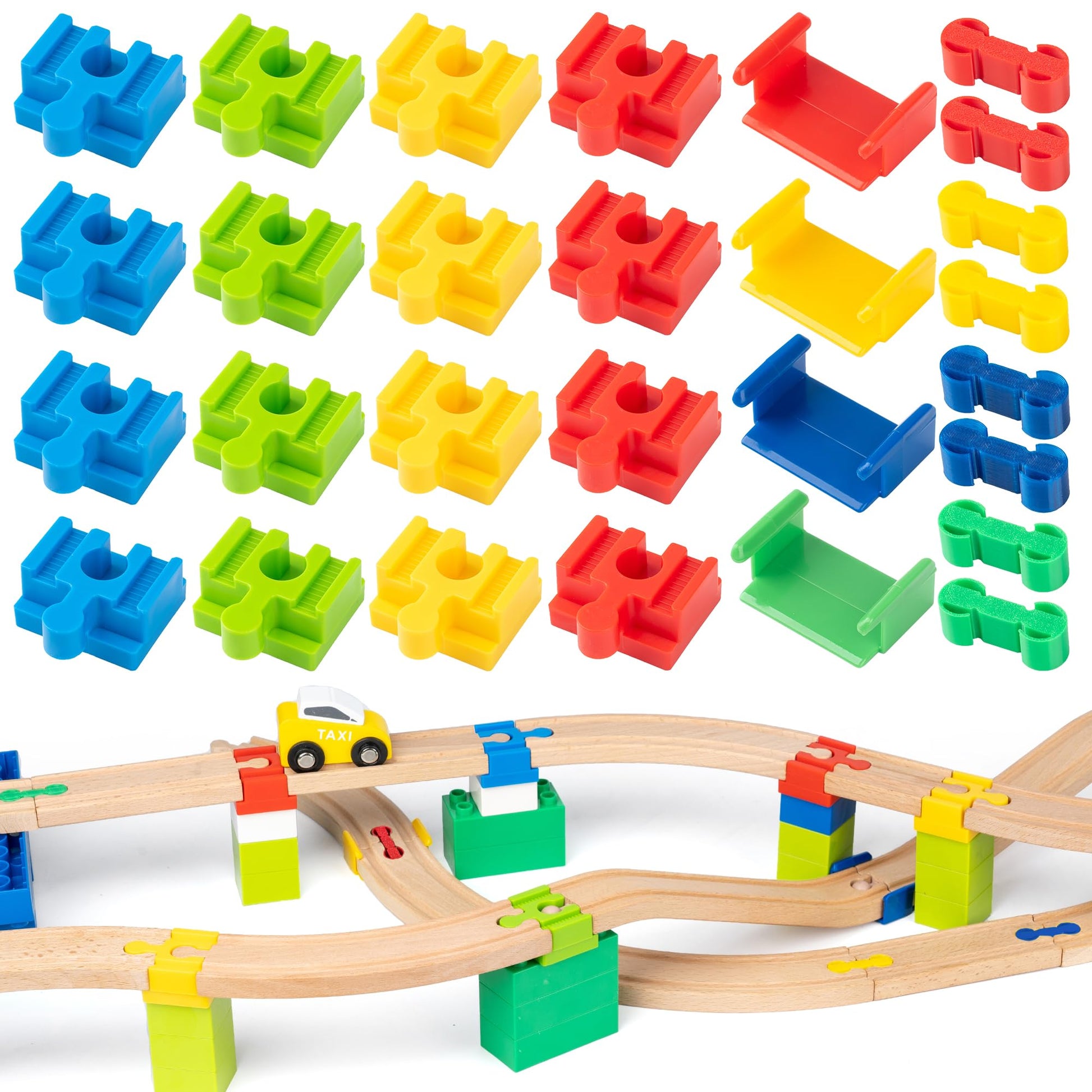 Wooden Train Track Accessories 28 pcs Wooden Track Connector Compatible with All Leading Brands Birthday Gift for Boys Girls,Dog