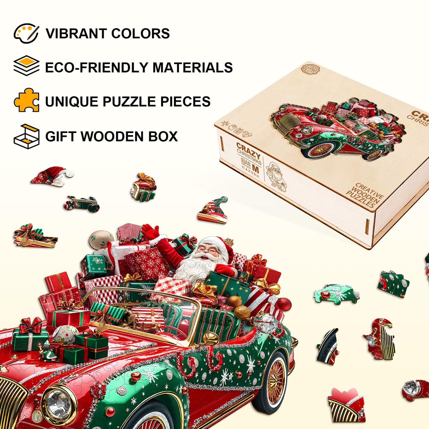 Jigfoxy Wooden Puzzle for mature-themeds  Crazy Christmas Jigsaw Puzzles for mature-themed  Unique Animal Shape Wood Cut Puzzles  Christmas Thanksgiving Gifts for Friends Family (M-11.4 * 9.9in-145pcs)