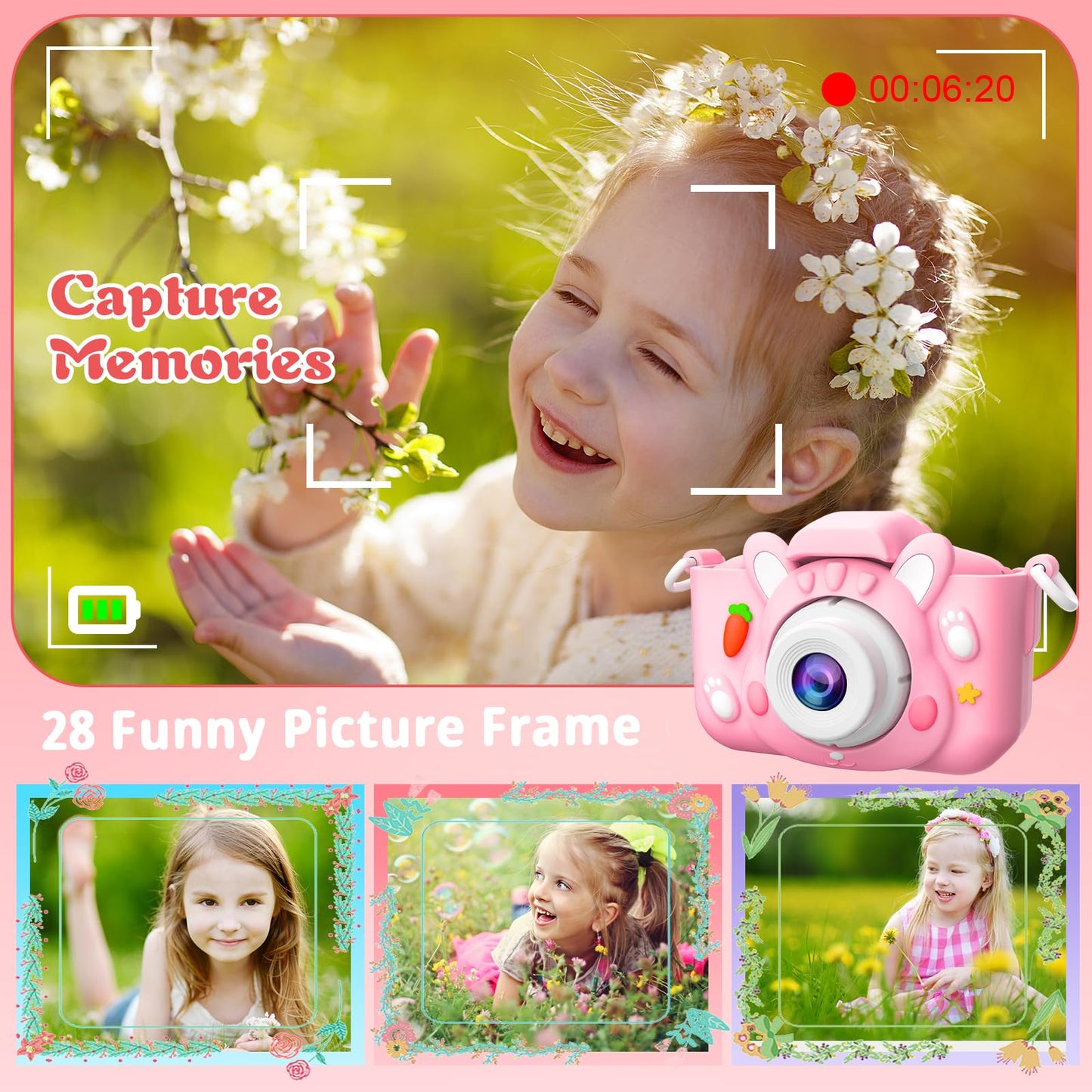 Kids Camera For Boys And Girls, Acixx Digital Camera For Kids Toy Gift, Toddler Camera Christmas Birthday Gifts For Age 3-12 With 32Gb Sd Card, Video Recorder 1080P Ips 2 Inch(Pink)