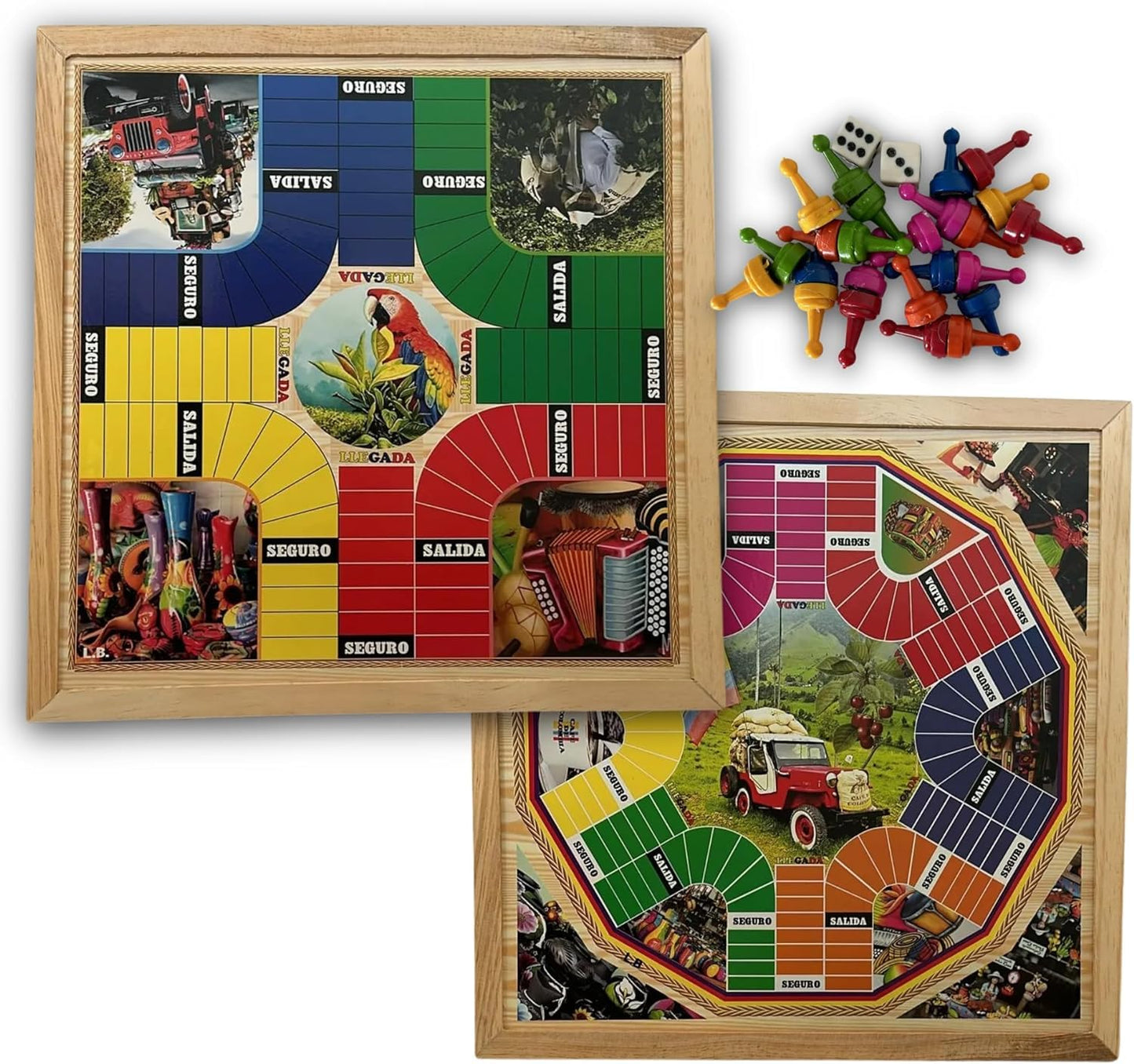 Generic Parques Magnetico Colombiano - Doble Cara - De 4 A 6 Jugadores - Parcheesi Board Game 4 And 6 Players - Juego De Mesa - Parchis - Ludo - Tema Con Ilustraciones Colombianas., Large, Wood