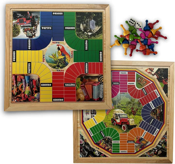 Generic Parques Magnetico Parcheesi Board Game, Large, Double-Sided, Wooden, 4-6 Players, Colombian Illustrations
