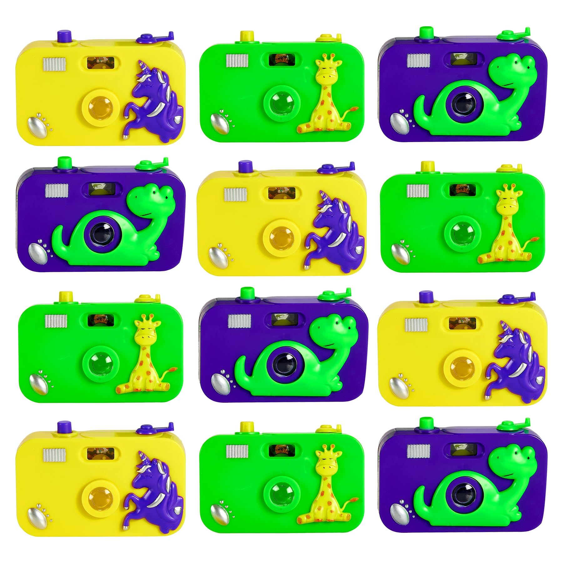 Playbees Toy Camera for Kids - 12 Pack - Wild One Party Favors Camera Toy for Childrens Pretend Play Prop with Images in Viewfin