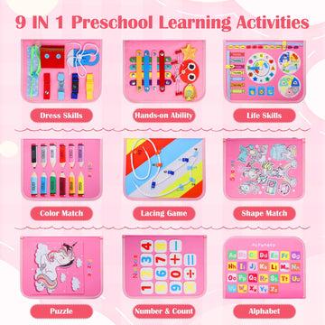 Busy Board, Montessori Toys For 1 2 3 4 Year Old Girl Birthday Gifts, Educational Sensory Toy For Learning Activities Fine Motor