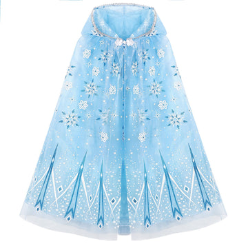Phogary Snowflake Princess Cape Blue Princess Cloak Princess Hooded Cape Princess Fancy Dress Halloween Costume Cape Carnival Bi
