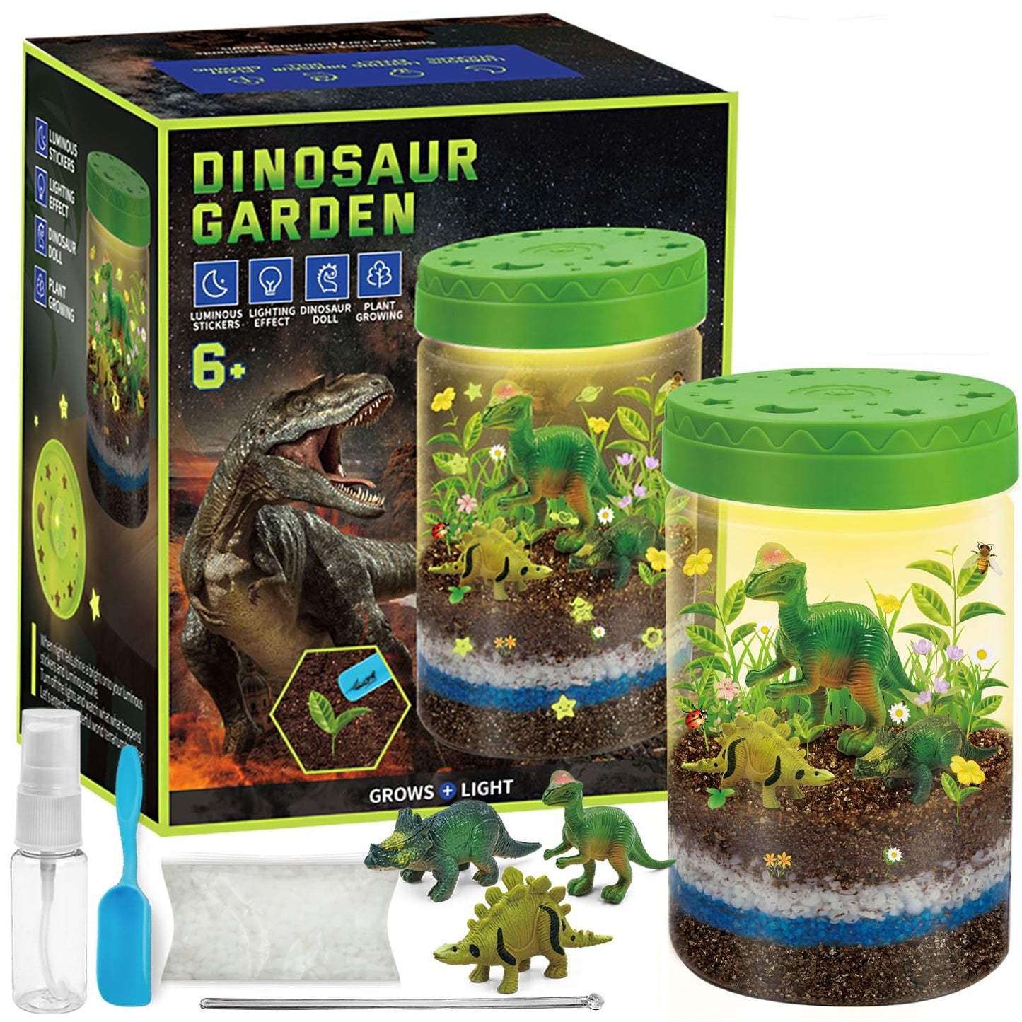 Dinosaur Light Up Terrarium For Boys - Diy Prehistoric Garden With Led | Stem Toy & Craft Gift For Kids Perfect For Birthday Or