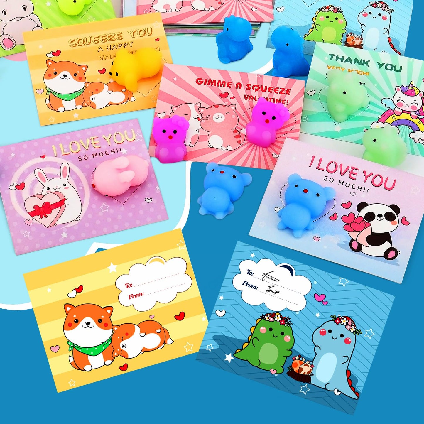 28 Pcs Valentines Cards For Kids School With Mochi Squishy Toy, Kids Valentine Party Favor, Valentine'S Day Classroom Prizes, Id