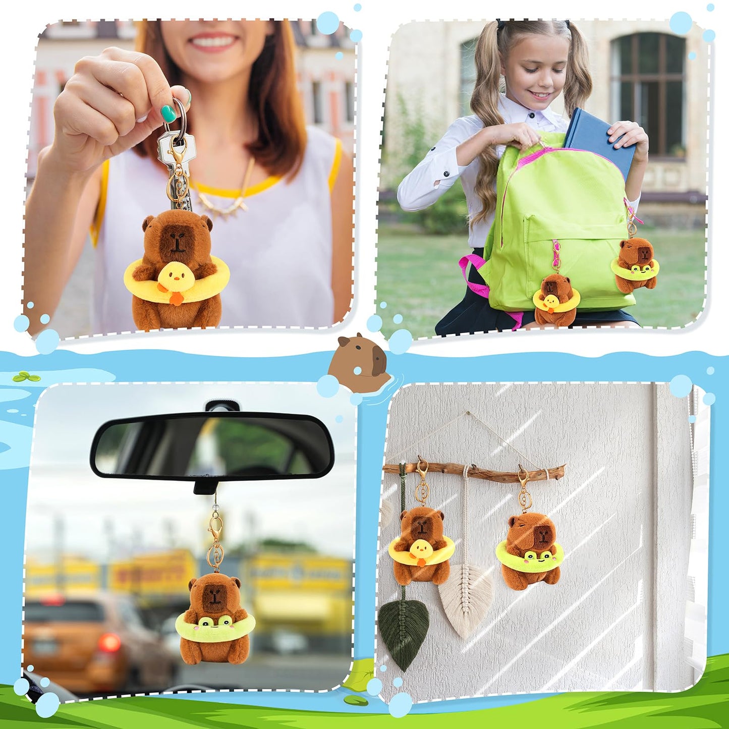 Achwishap 2PCS Capybara Plush Keychain,Cute Keychain Capybara Stuffed Animal,Soft Capybara Plush Toys Key Chain,Kawaii Plushies