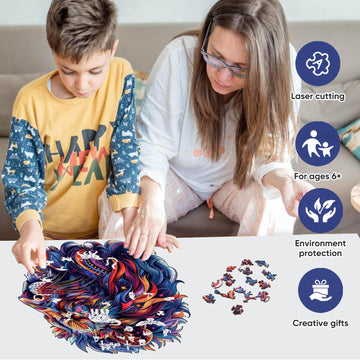 Qiuenisray Wooden Puzzles For Adults,Lion Wooden Jigsaw Puzzles 200Pcs,11.4X10.6In,Medium,Unique Shape Animal Adult Puzzles,Irre