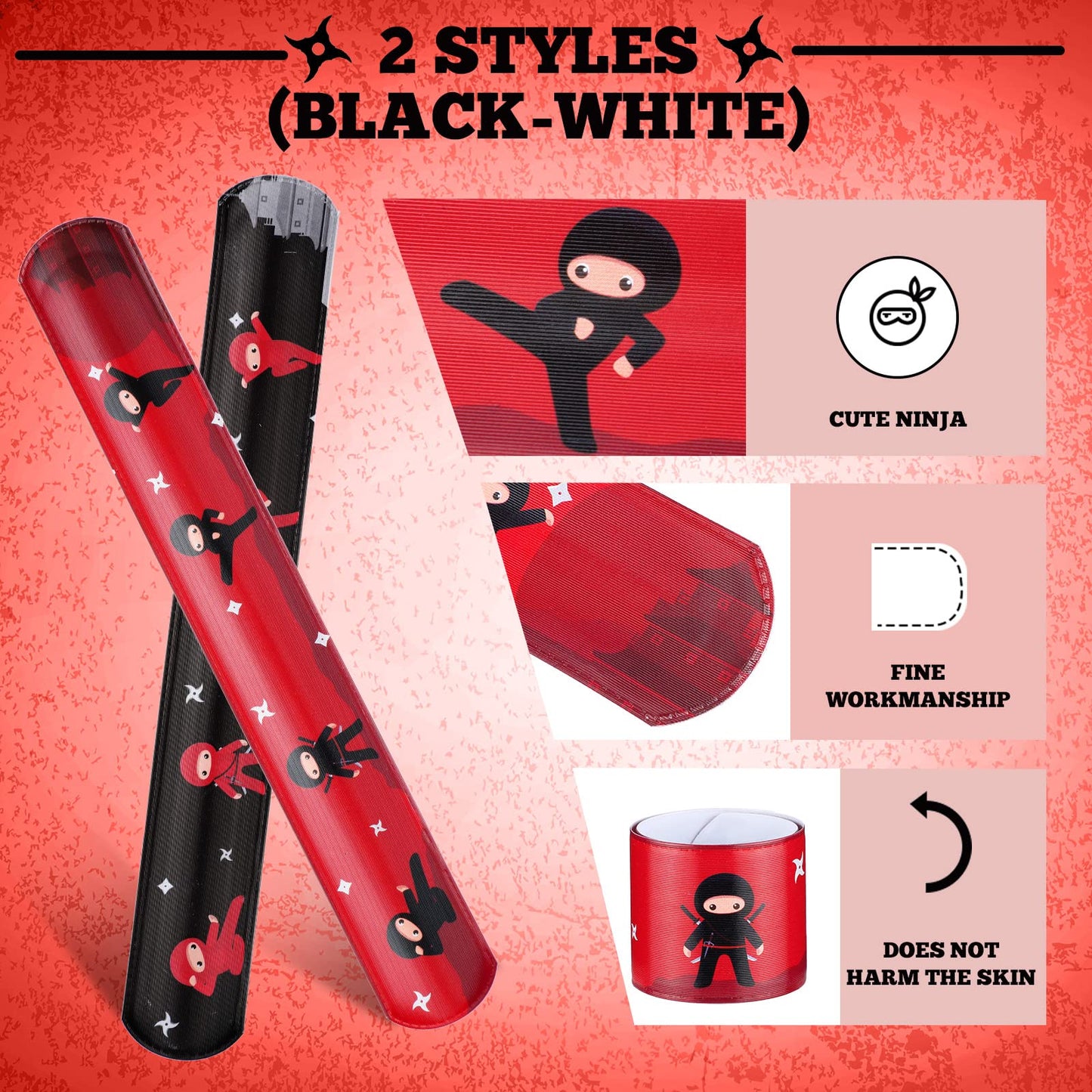 Jiuguva 72 Pcs Ninja Party Favors Toys Karate Birthday Party Supplies Include 24 Warrior Slap Bracelets 24 Stretchy Flying Ninja