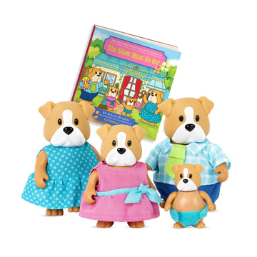 Li'L Woodzeez – The Woofington Bulldog Family – Set Of 4 Collectible Posable Bulldog Figures With Storybook – Pretend Play Doll Figures – Gift Toy For Kids Age 3+