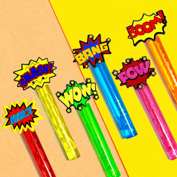 Uoyoi Superhero Party Favors,24Pcs Hero Word Bubble Wands For Kids,Cool Bubble Wand For Superhero Party Supplies,Classroom Prize