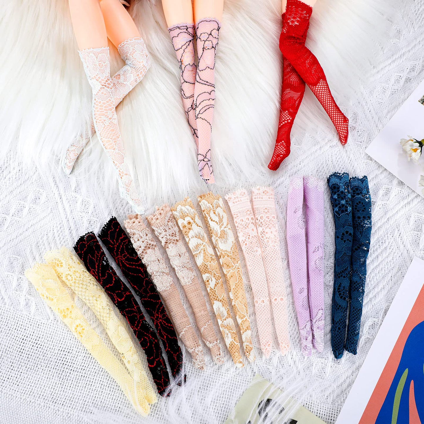 Sotiff 10 Pairs Doll Lace Stockings Handmade Long Sock Christmas Doll Accessories Legging For Diy Clothes Toy(Classic Style)