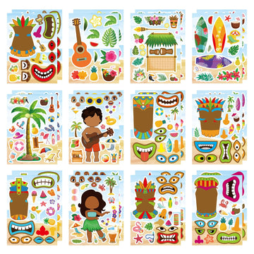 24 Sheets Summer Stickers, Hawaii Make A Face Sticker, Make Your Own Beach Tropical Cartoon Mix And Match Stickersaloha Tiki Tot