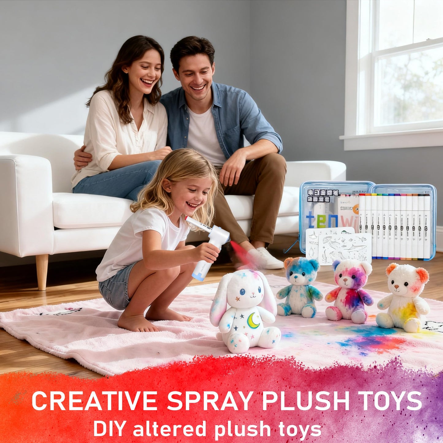 KuroShine Air Brush Marker Set for Kids Ages 6-12 | Safe, Spray Fun | 12 Washable Colors + 6 Reusable Stencils | Manual Air Pump