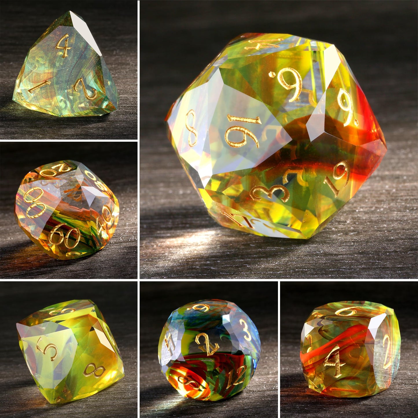 Dndnd 7-Piece Glass Dice Set- Multifaceted Colorful Dnd Dice, Tabletop Gaming, Collectors | Premium Gift Box & Durable Design (C