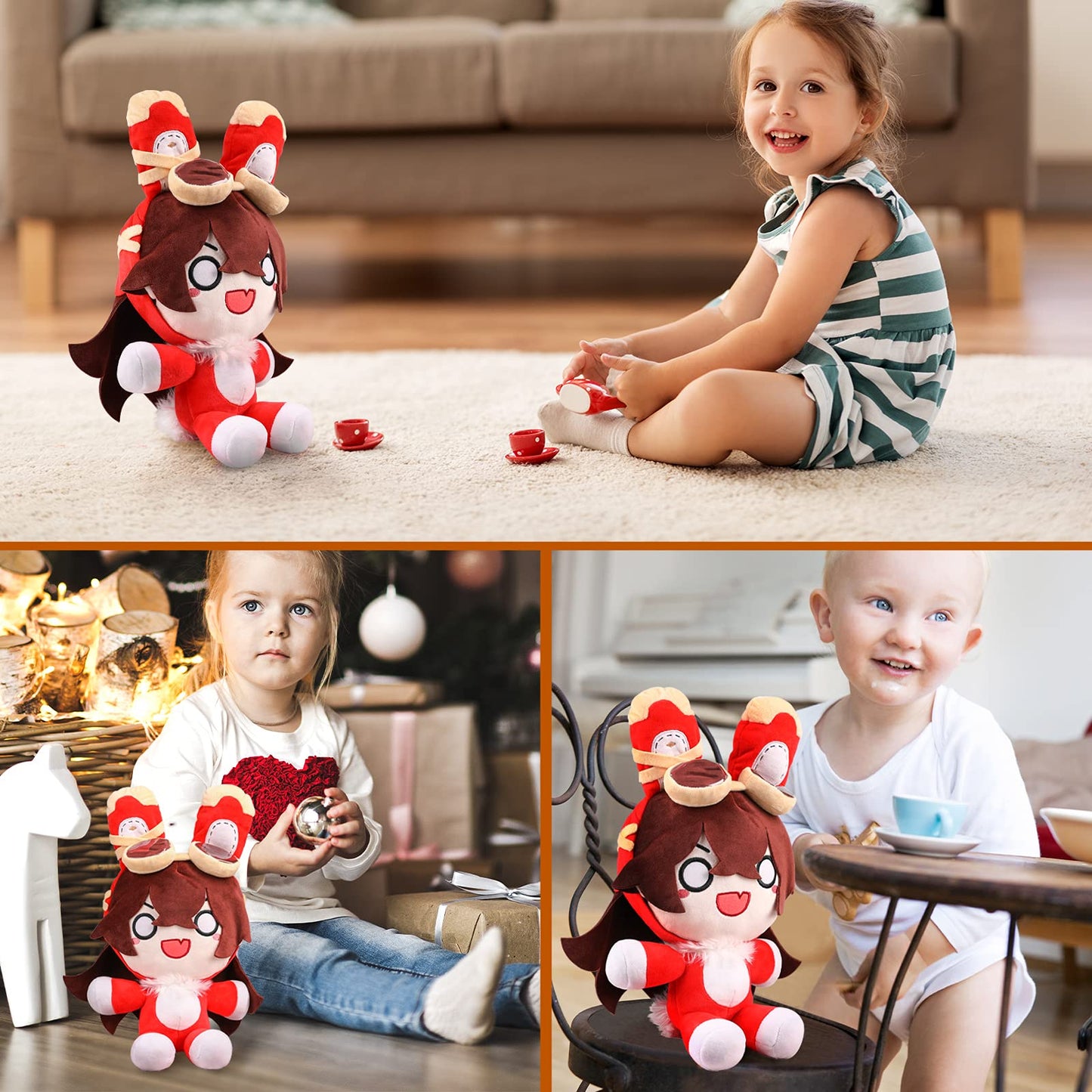 Utiehd Genshin Impact Plush Baron Bunny 16In, Plushie Stuffed Toy Doll, Rabbit Amber Cosplay Costume Plushy Props For Fans (Red)