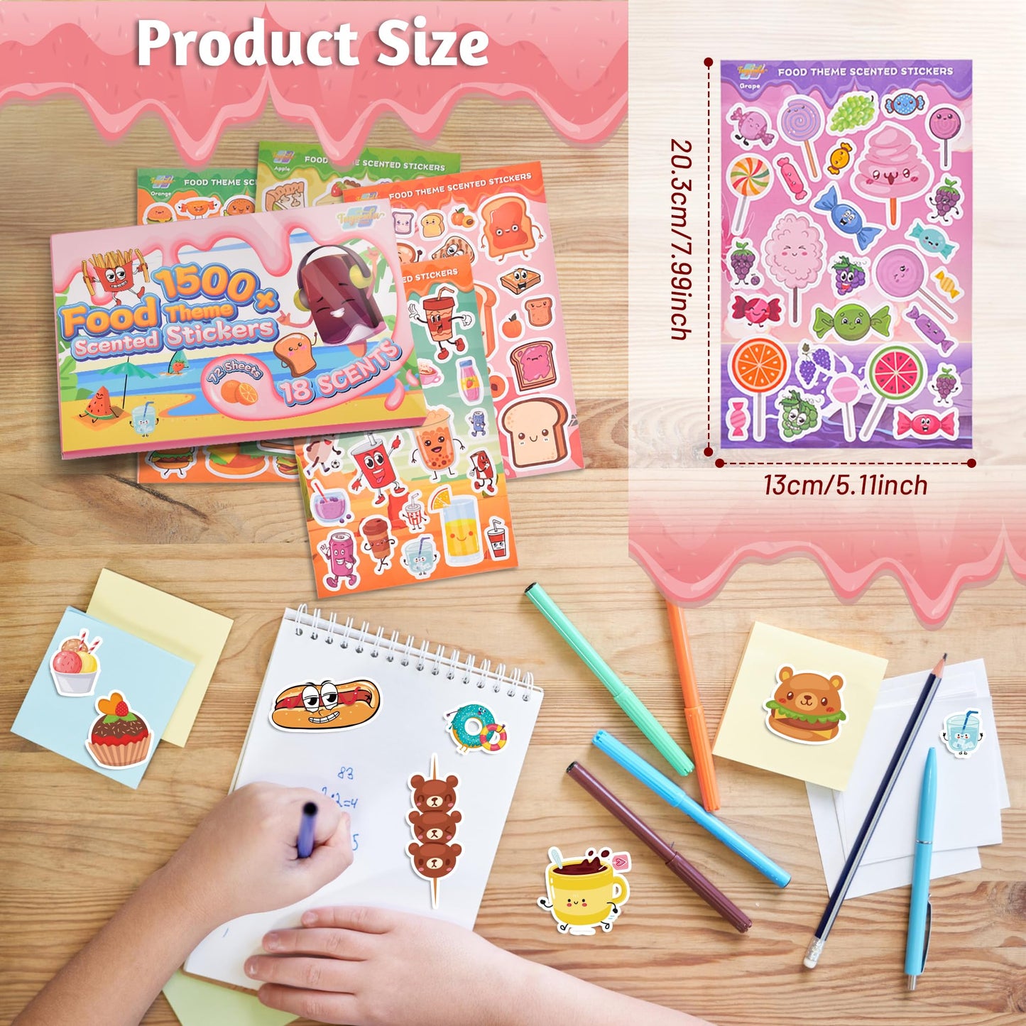 Tageenla Scratch and Sniff Stickers, 72 Sheets, 1500+ Scented Food Themes, Colorful Paper Stickers for Classroom Rewards