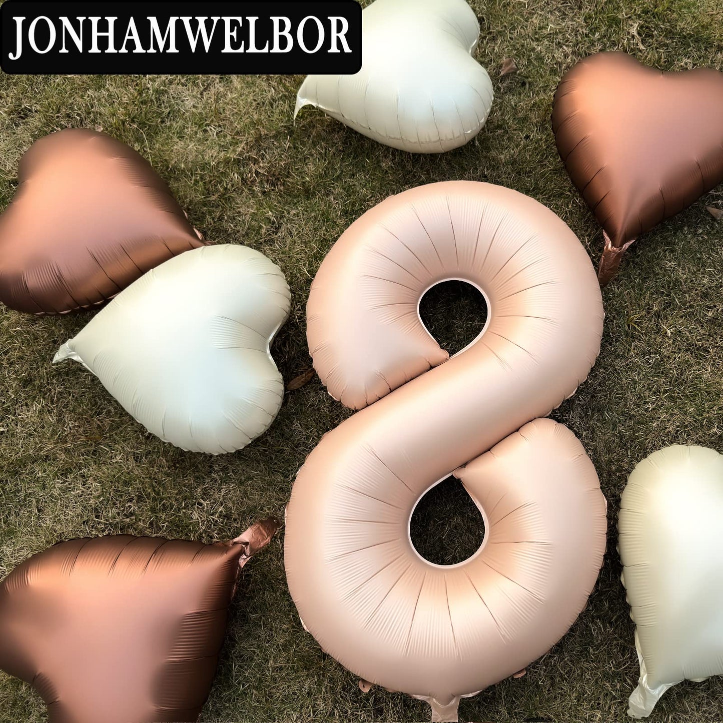 Jonhamwelbor 40 Inch Light Brown Number 8 Balloon Caramel Large Big Giant Helium Mylar Foil Number Balloon With Heart Balloons F