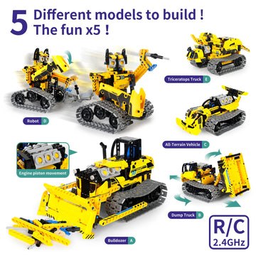 Lecpop 5 In 1 Stem Robot Toy Building Kit, 452 Pcs Blocks App & Remote Control Engineering Toys Robotics For Kids Ages 8-12, Rc