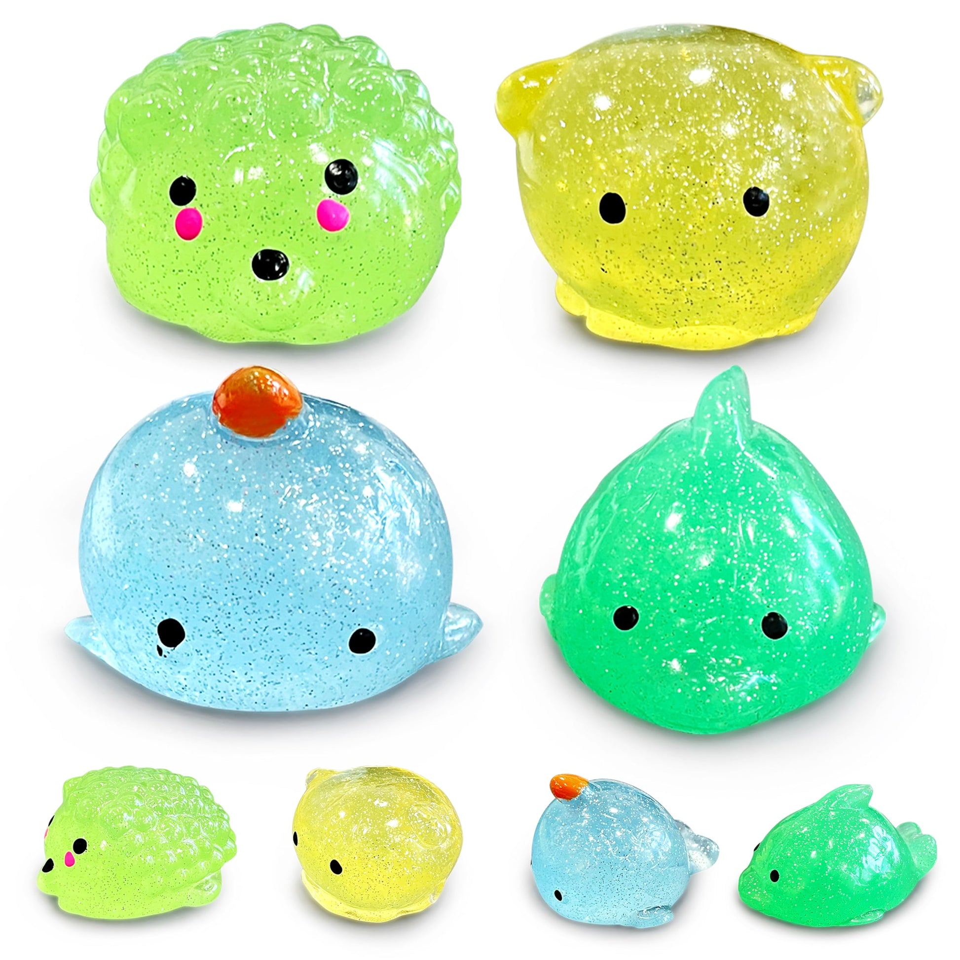 4 Pcs Jumbo Glitter Mochi Squishy Toys For Kids Party Favors, Kawaii Squishies, Sea Animals Sensory Toys For Classroom Prizes, E