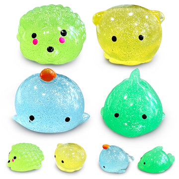 4 Pcs Jumbo Glitter Mochi Squishy Toys For Kids Party Favors, Kawaii Squishies, Sea Animals Sensory Toys For Classroom Prizes, E