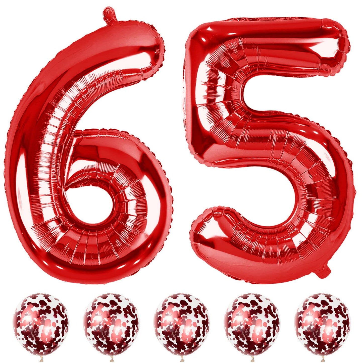40 Inch Number 65 Foil Balloons Set, Red 65Th 56Th Birthday Balloons With Red Confetti Balloons, Giant Number 5 And 6 Helium Bal