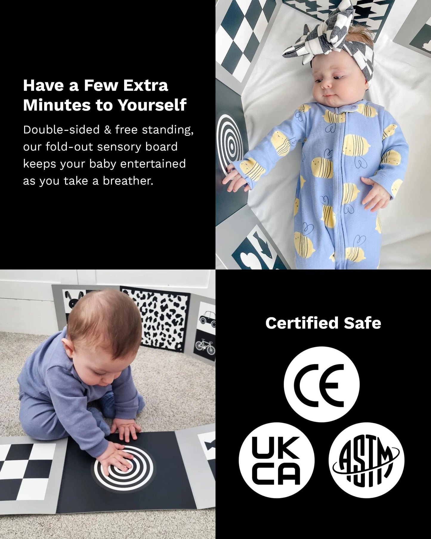 Samuel Sensory Supersized Black & White Sensory Board - 100cm Tummy Time Toy for Babies 0-3 Months, Thick Paper, Model A1