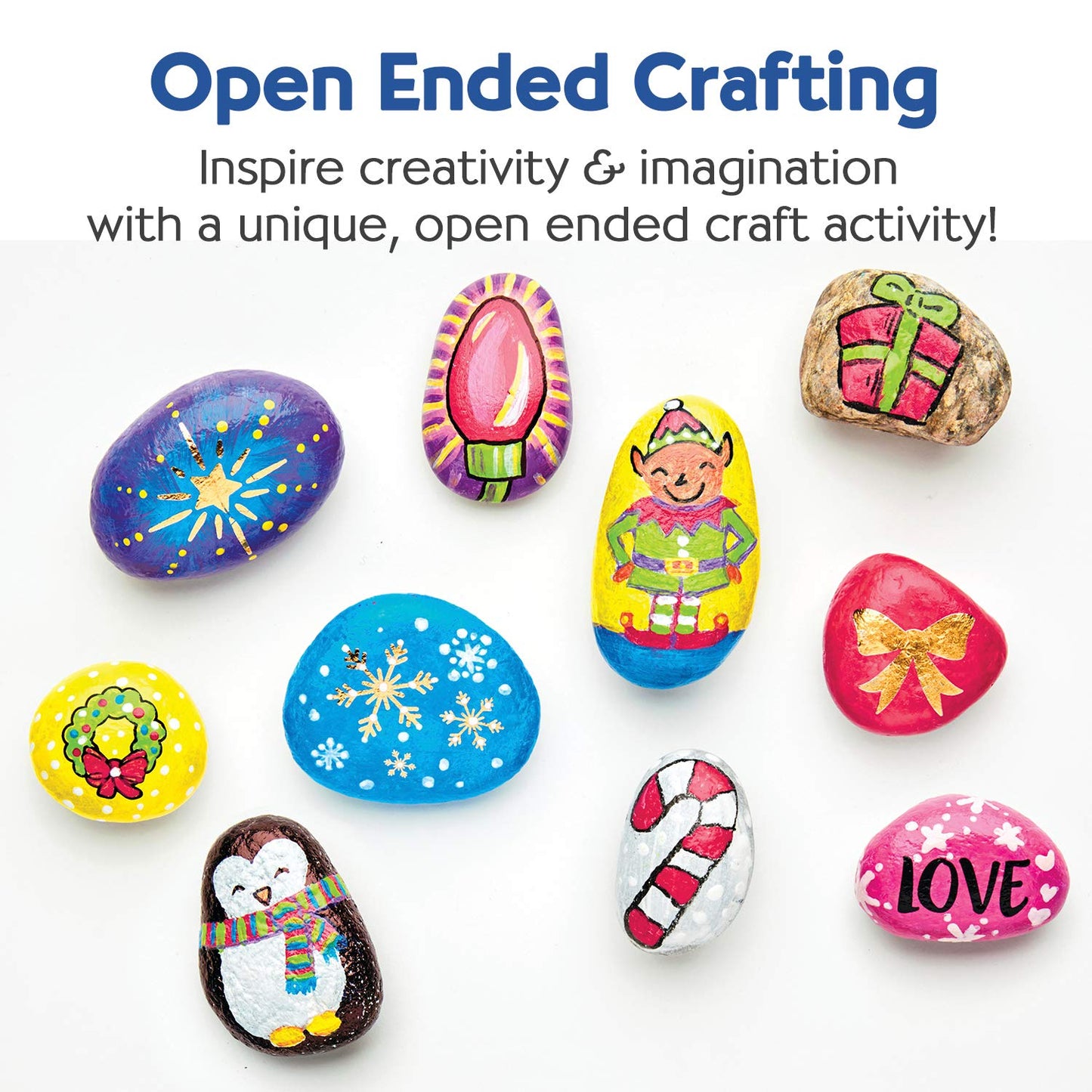 Creativity for Kids Holiday Hide & Seek Rock Painting Kit, Paint & Hide 10 Rocks, Holiday Crafts For Kids