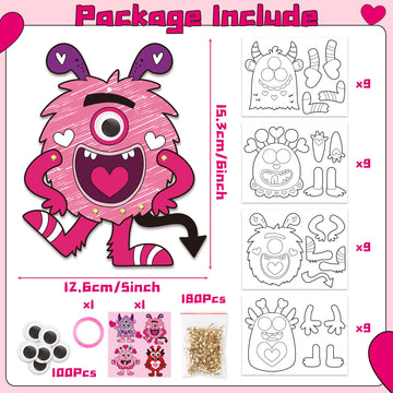 WATINC Valentines Day Monster Craft Kit - 36Pcs Color Your Own Movable Love Monster Hanging Ornament, DIY Valentines Day Monster