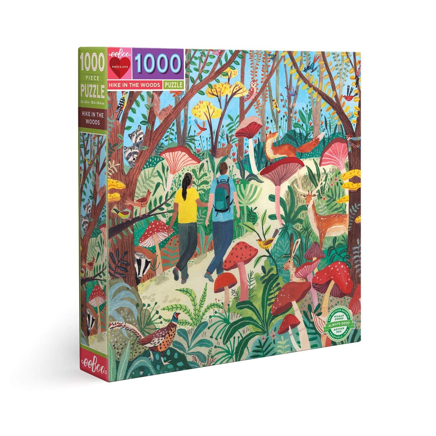 eeBoo: Piece and Love Hike in The Woods 1000 Piece Square mature-themed Jigsaw Puzzle  Puzzle for mature-themeds and Families  Glossy  Sturdy Pieces and Minimal Puzzle Dust