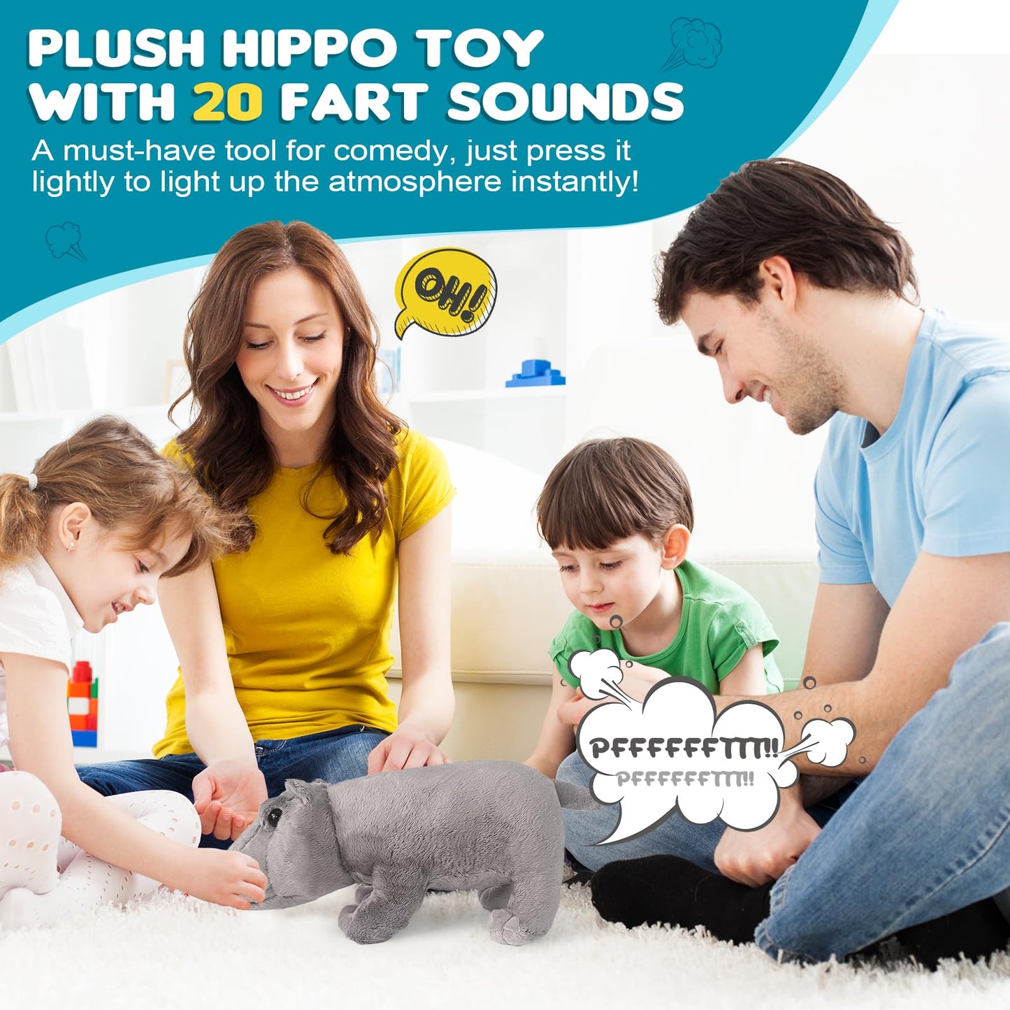 Hippo Plush Toy, Farting Plush Toy, Funny And Funny Animal Plush Toys, Lively Atmosphere Toys, Interesting Gifts For Kid And Col