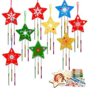 Fennoral 9 Pack Christmas Wind Chime Kit For Kids Make Your Own Star Wind Chime For Girls Boys Ornaments Diy Coloring Christmas