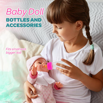 4E'S Novelty 2 Pack Baby Doll Bottles Accessories, Magic Doll Disappearing Milk And Juice - Baby Doll Accessories Toys For Kids Toddlers, Great Gift Stocking Stuffers For Little Girls Ages 3 4 5 6 7