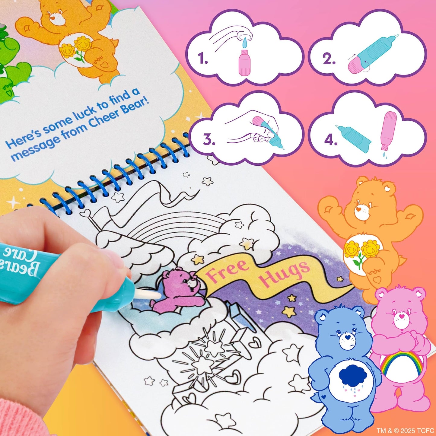 Horizon Group USA Care Bears Aqua Art - Reusable Water-Reveal Books, Multi, 6"x7.5", Mess Free Coloring for Toddlers, Model 230357