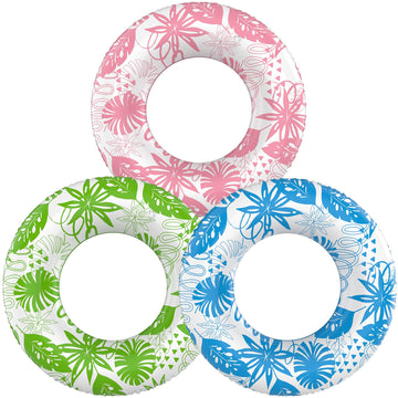 CACSPS Inflatable Pool Float Ring for Kids mature-themeds - 3 Pack 90cm (35) Swimming Tube  Durable Beach & Lake Water Toy (Blue+Pink+Green)