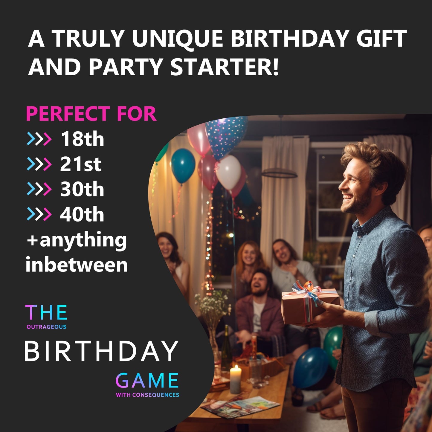 Hollew Outrageous Birthday Card Game - 54 Cards, Cardstock, Dark Grey & Light Blue, Fun Adult Party Game for Birthdays