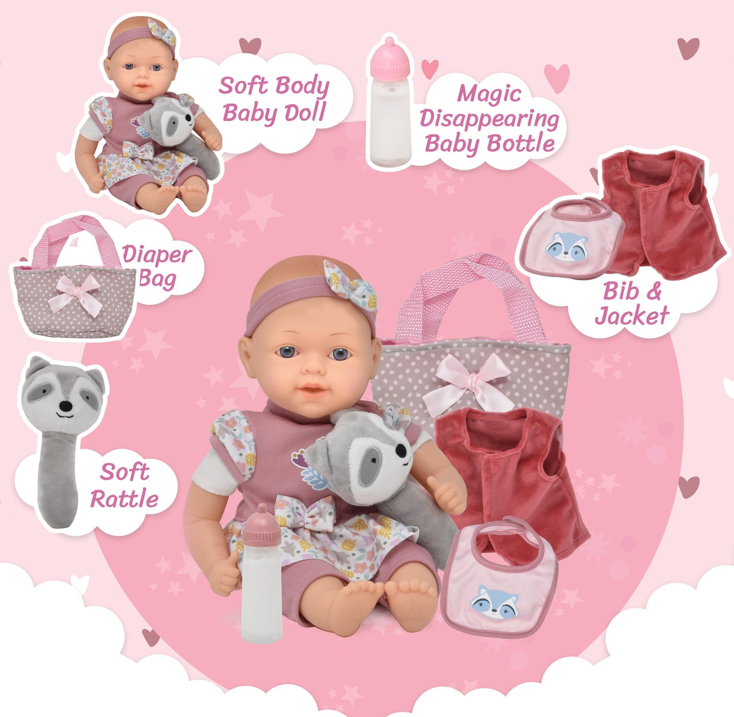 Gift Boutique 14 Inch Baby Doll For Toddlers Soft Body Baby Doll With Clothes Diaper Bag For Storage Bib Magic Disappearing Milk Bottle Playset For Girls 2 3 4 5