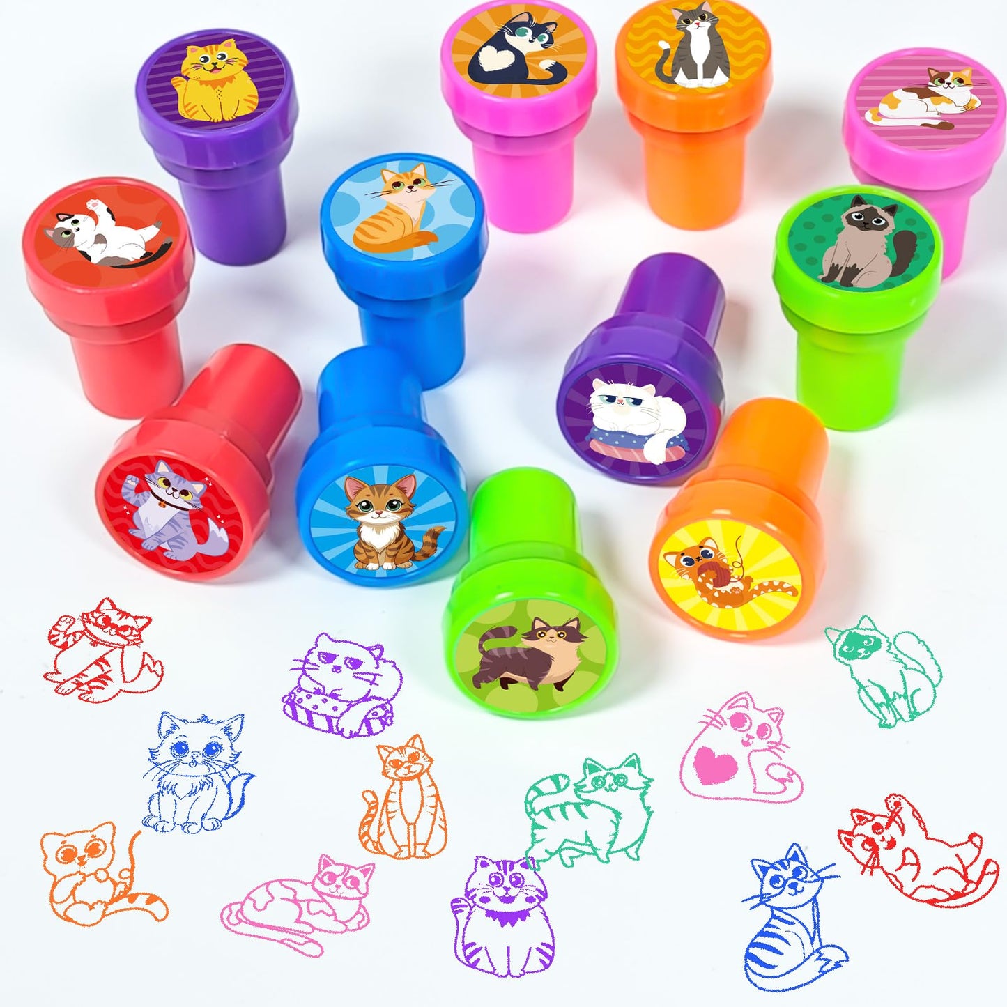 Cinrobiye 24Pcs Cat Party Stampers for Boys Girls,Pet Kitty Party Birthday Favors,Cats Goodie Bag Fillers, Classroom Rewards, Ca