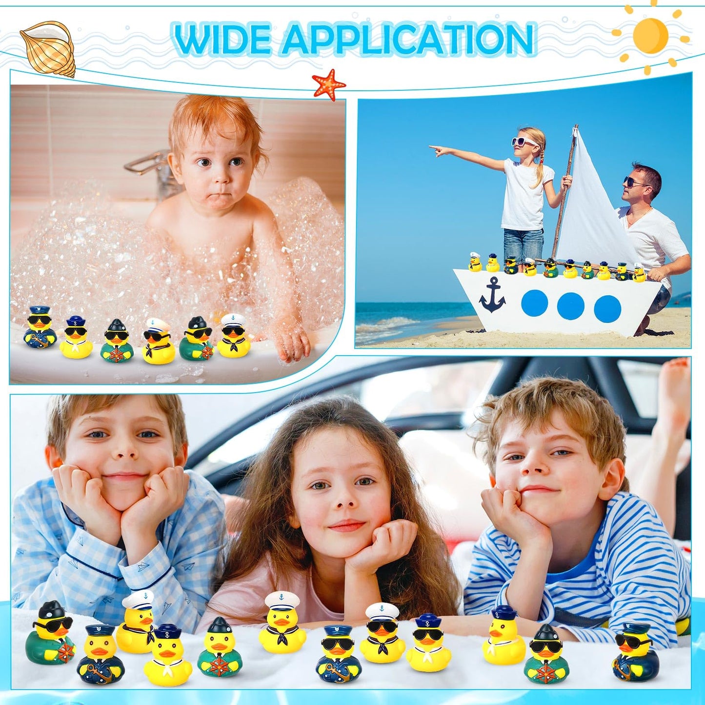 Motionchic 48 Pcs Cruise Ships Rubber Ducks Bulk with Sunglasses 2.4 Inch Military Rubber Cruise Uniform Armed Forces Squeaky Bath Duck Toy Birthday Baby Shower Party Favors